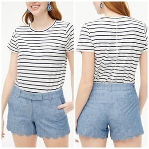J.Crew Factory Cotton Chambray Scallop Hem Button Tab‎ 4" Shorts Size 6